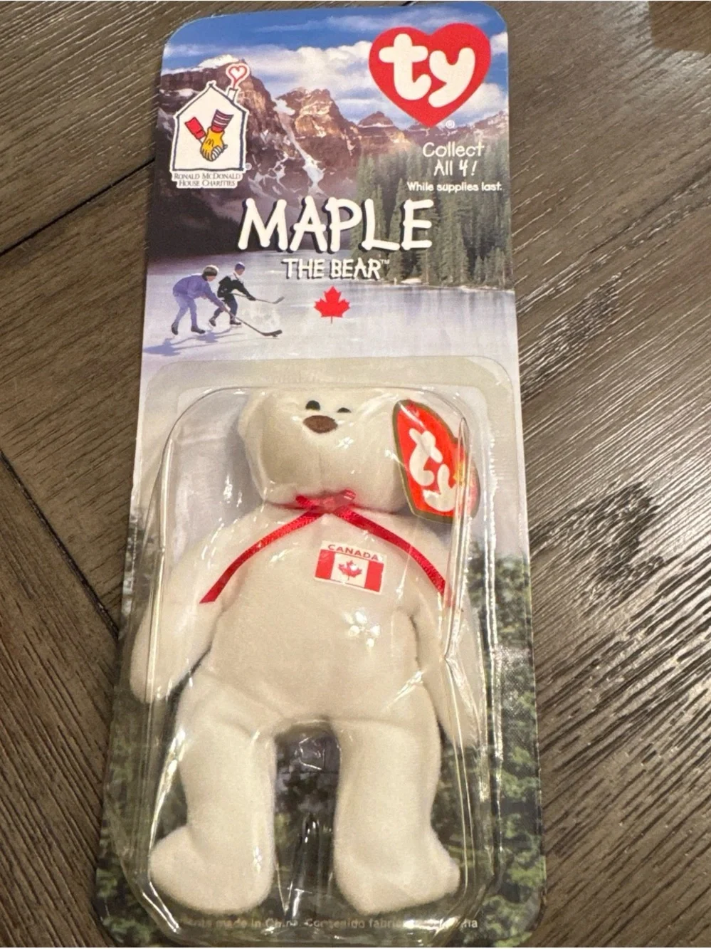 Ty White Plush Bear with Red Ribbon and Canada Patch vintage